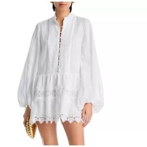 Bardot Antonia Lace Trim Long Sleeve Linen Minidress